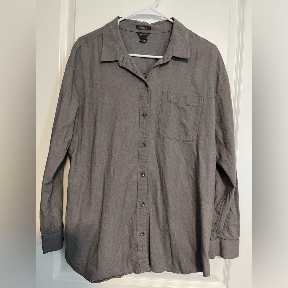2 for $10 Eddie Bauer Women’s Boyfriend Fit Gray Button Down